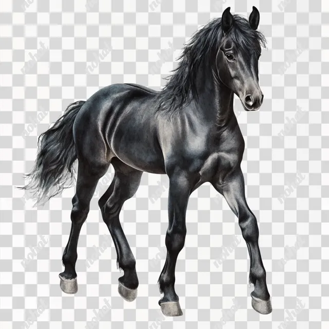 4K Watercolor Clipart of a Black Friesian Baby Horse Isolated