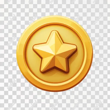 A golden coin with the center featuring an icon in a star shape, rendered as a game avatar icon. The background is light yellow and has a simple design style that captures the essence of simplicity. It's designed to be round in appearance, and within its circular frame lies another circle. This overall composition creates a sense of vitality and dynamism, with a clean aesthetic that gives off a warm lighting. --s 250