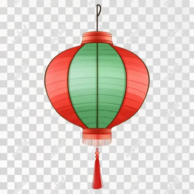 a cute Chinese lantern in red and green, cartoon style, clipart, 4K isolated on a white background
