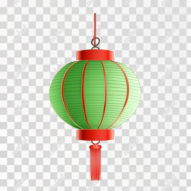 a green lantern hanging from a red string