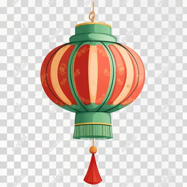 a cute Chinese lantern in red and green, cartoon style, clipart, 4K isolated on a white background
