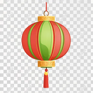 a cute Chinese lantern in red and green, cartoon style, clipart, 4K isolated on a white background