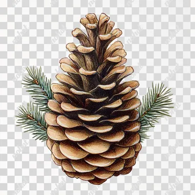 vintage Christmas card with a cute pine cone without leaves toward down, white background, clipart