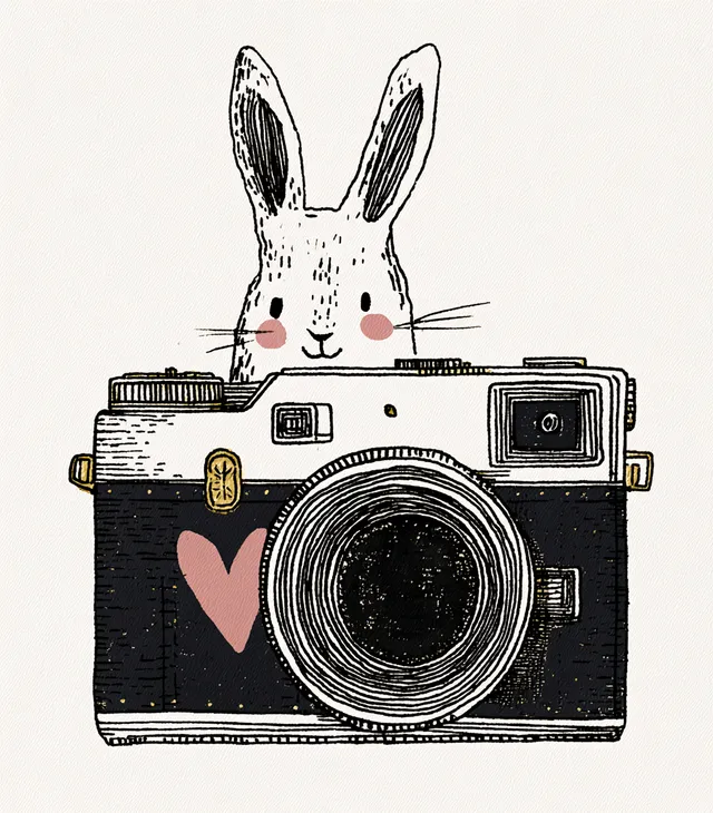 Cute Polaroid Photo with Fluffy Bunny Icon