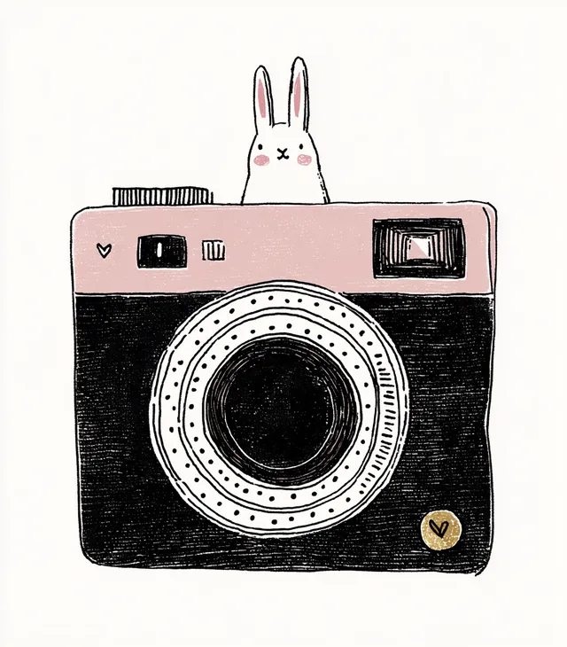 Cute Polaroid Photo Drawing with Fluffy Bunny Icon
