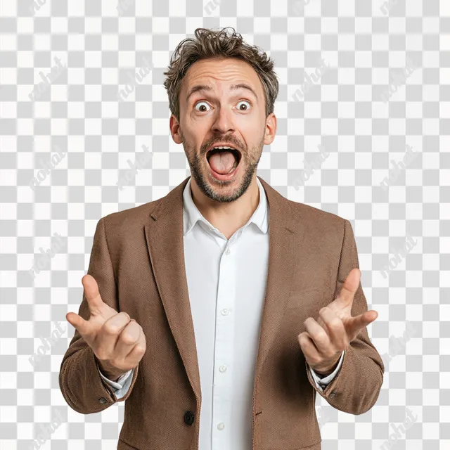 PNG 40-Year-Old Entrepreneur with Surprised Expression in Office Setting