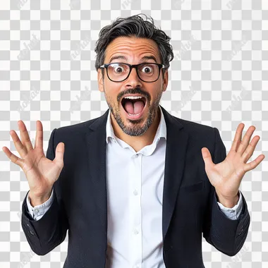 a 40 years old entrepreneur positively surprised seen in full with white background