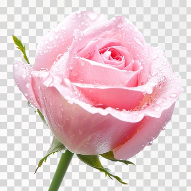 photo pink rose with water drop, isolated on white background