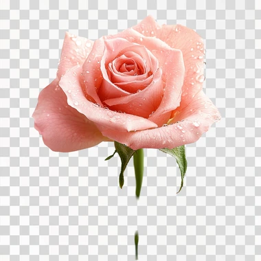photo pink rose with water drop, isolated on white background