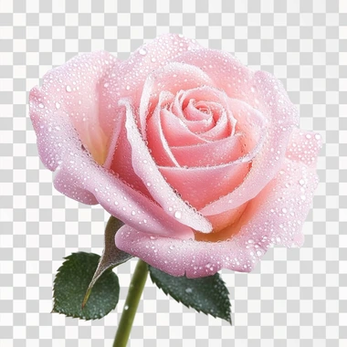 photo pink rose with water drop, isolated on white background