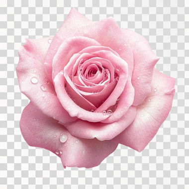 photo pink rose with water drop, isolated on white background
