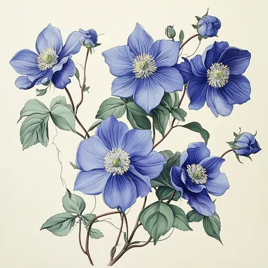 vintage blue flower vine botanical illustration, botanical vintage poster --s 250