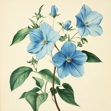 vintage blue flower vine botanical illustration, botanical vintage poster --s 250