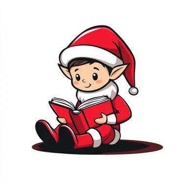 ELF ON THE SHELF lie flat on your stomach. THE ELF READING A BOOK MINIMALIST LOGO white background