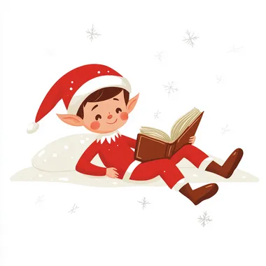 ELF ON THE SHELF lie flat on your stomach. THE ELF READING A BOOK MINIMALIST LOGO white background