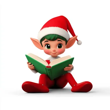 ELF ON THE SHELF lie flat on your stomach. THE ELF READING A BOOK MINIMALIST LOGO white background
