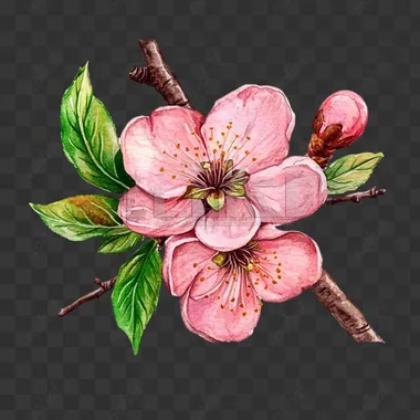 peach tree flower. watercolor painting, no background
