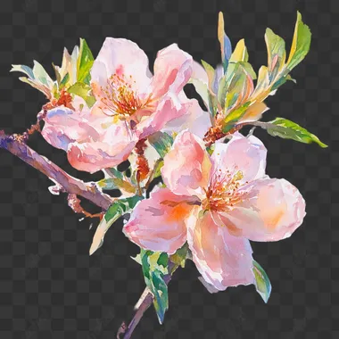 peach tree flower. watercolor painting, no background