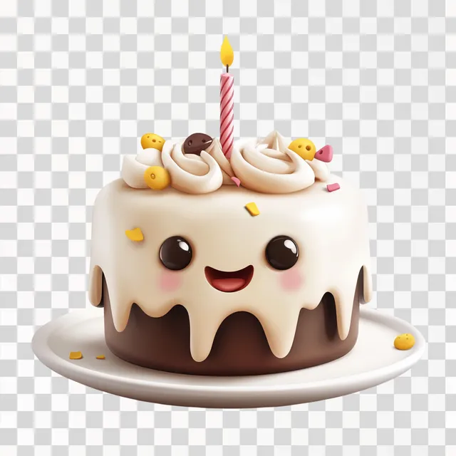 PNG Cute Cartoon Birthday Cake with Happy Face