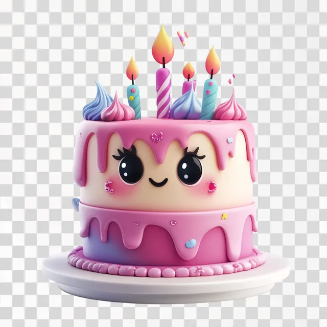 PNG Cute Cartoon Birthday Cake with Candles