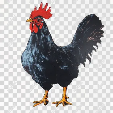 squatting chicken, white background