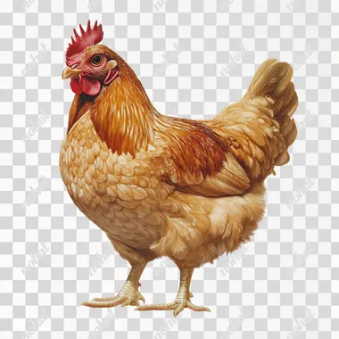 squatting chicken, white background