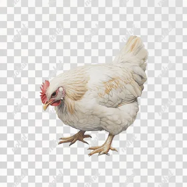 squatting chicken, white background