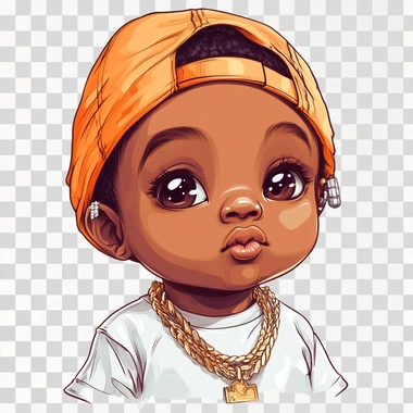 cute baby drooling with a durag, cartoon look, boy baby, cool look, rapper look, white background - @SIMplistIC (fast)