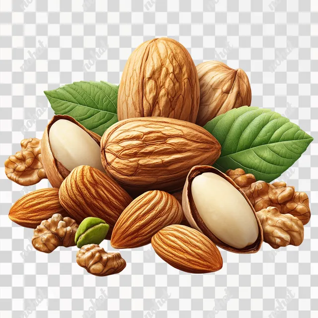 PNG Almond, Pistachio, and Walnut Logo Design with Leaves on Top