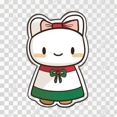 A cute sticker of **Hello Kitty** with a **minimalistic Algerian-inspired outfit**, wearing a simple **white dress with a soft red and green pattern**. She has a small **headscarf** in light colors, with a subtle, traditional touch. Her **iconic bow** is kept but in a soft, matching color. The design is **adorable, clean, and simple**, with **bold, crisp outlines** and **a transparent background**, making it perfect for a sticker. The overall look is playful, with a cultural nod without overwhelming details.