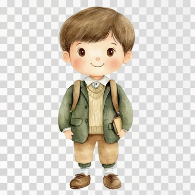A boy in uniform school, watercolor clipart, Perfect for nursery, isolated on white background