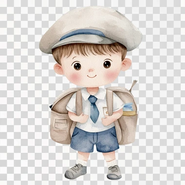 A boy in uniform school, watercolor clipart, Perfect for nursery, isolated on white background