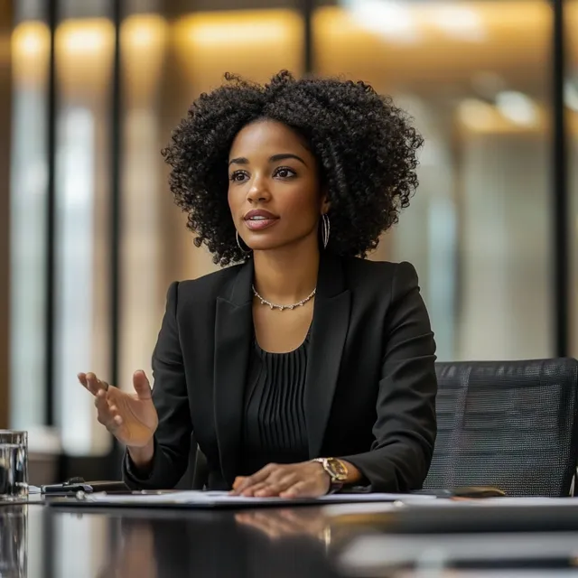 Black professional woman in boardroom sharing vision board tips