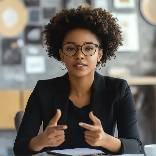 Black professional woman in boardroom promoting vision boards for goals