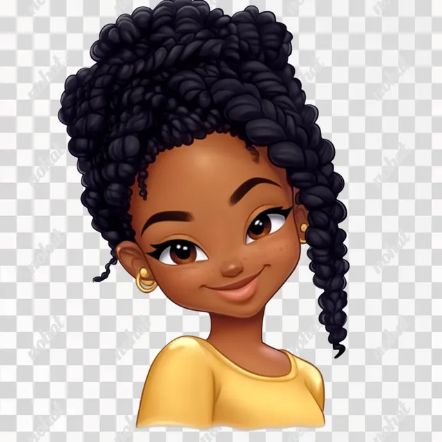 PNG Black girl with curly hair in a yellow shirt winking, urban setting