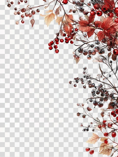Rustic Berry And Leaf Corner Border On White Background