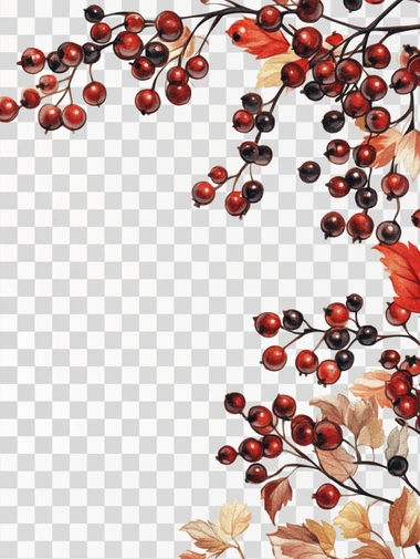 Rustic Berry And Leaf Corner Border On White Background
