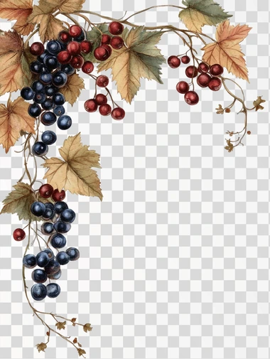 Rustic Berry And Leaf Corner Border On White Background