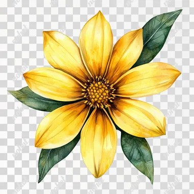 beautiful and cute watercolor yellow flower. boho chic style. earthy tones. children's book illustration. penne greenwood style. white background, isolated
