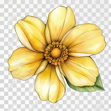 beautiful and cute watercolor yellow flower. boho chic style. earthy tones. children's book illustration. penne greenwood style. white background, isolated