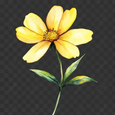 beautiful and cute watercolor yellow flower. boho chic style. earthy tones. children's book illustration. penne greenwood style. white background, isolated