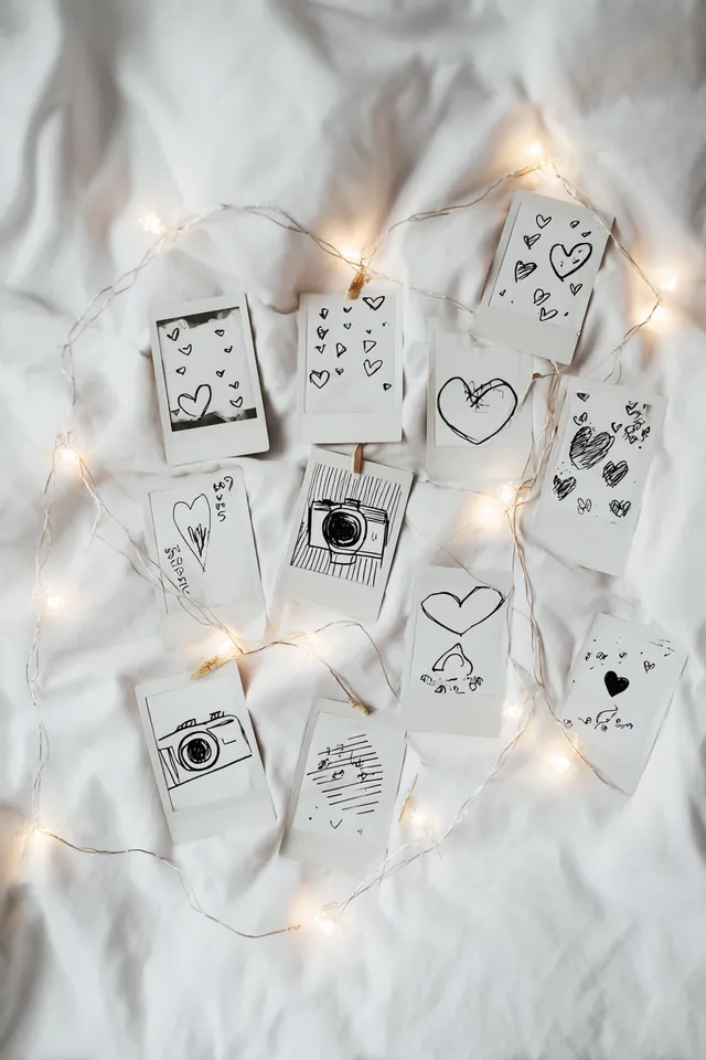 Whimsical Polaroid Photo Collection with Fairy Lights
