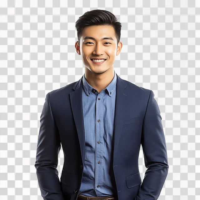 Confident Young Chinese Businessman Smiling in Full Profile