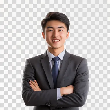 young chinese business man with no background, smile and smart, full body