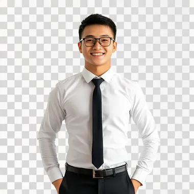 young chinese business man with no background, smile and smart, full body