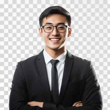 young chinese business man with no background, smile and smart, full body