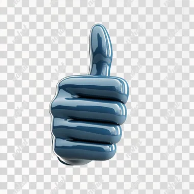 A light blue 3d like thumb up glossy icon on a white background showing the side view  --s 250  l1j9tb2