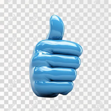 A light blue 3d like thumb up glossy icon on a white background showing the side view  --s 250  l1j9tb2