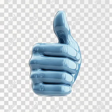 A light blue 3d like thumb up glossy icon on a white background showing the side view  --s 250  l1j9tb2