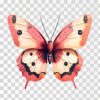 an animated cute pink butterfly with retro aesthetic elements on a white background